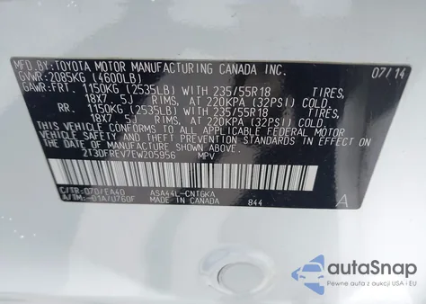 2014 Toyota Rav4 Limited from USA, damaged, VIN 2T3DFREV7EW205956